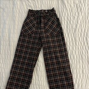Plaid High-Waisted Pants